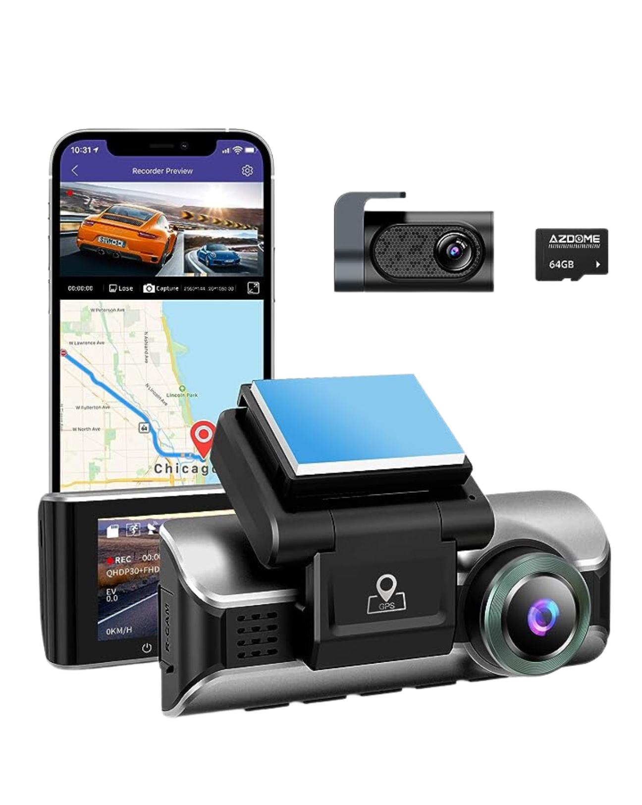AZDOME M550 4K WiFi 3 canales en Dash Cam, doble frontal y trasero para  coche 4K+1080P tarjeta gratuita de 64 GB, GPS incorporado modo de